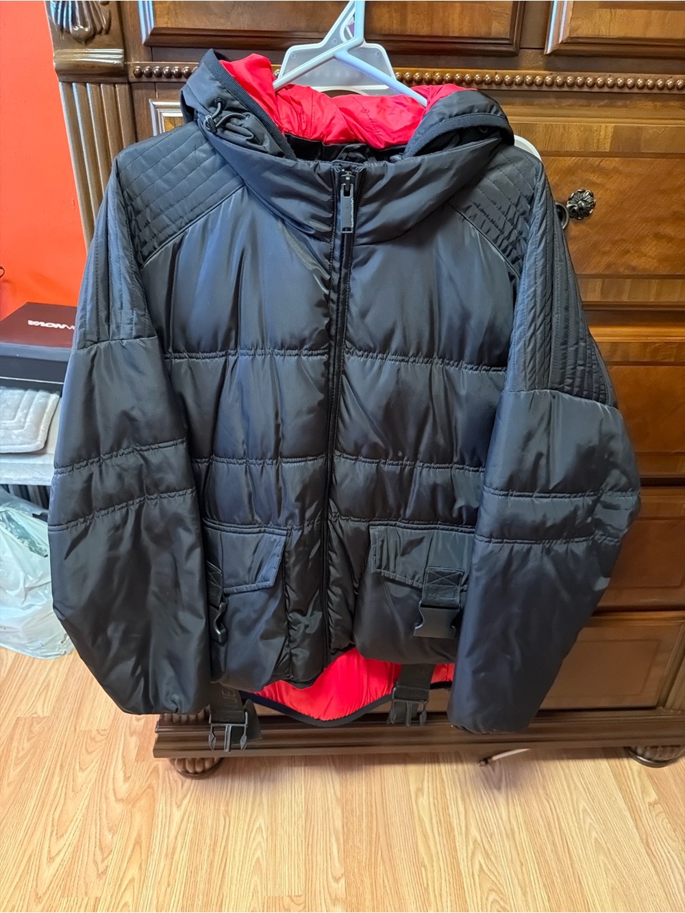 Calvin Klein Jeans Black Puffer Jacket with Red Lining